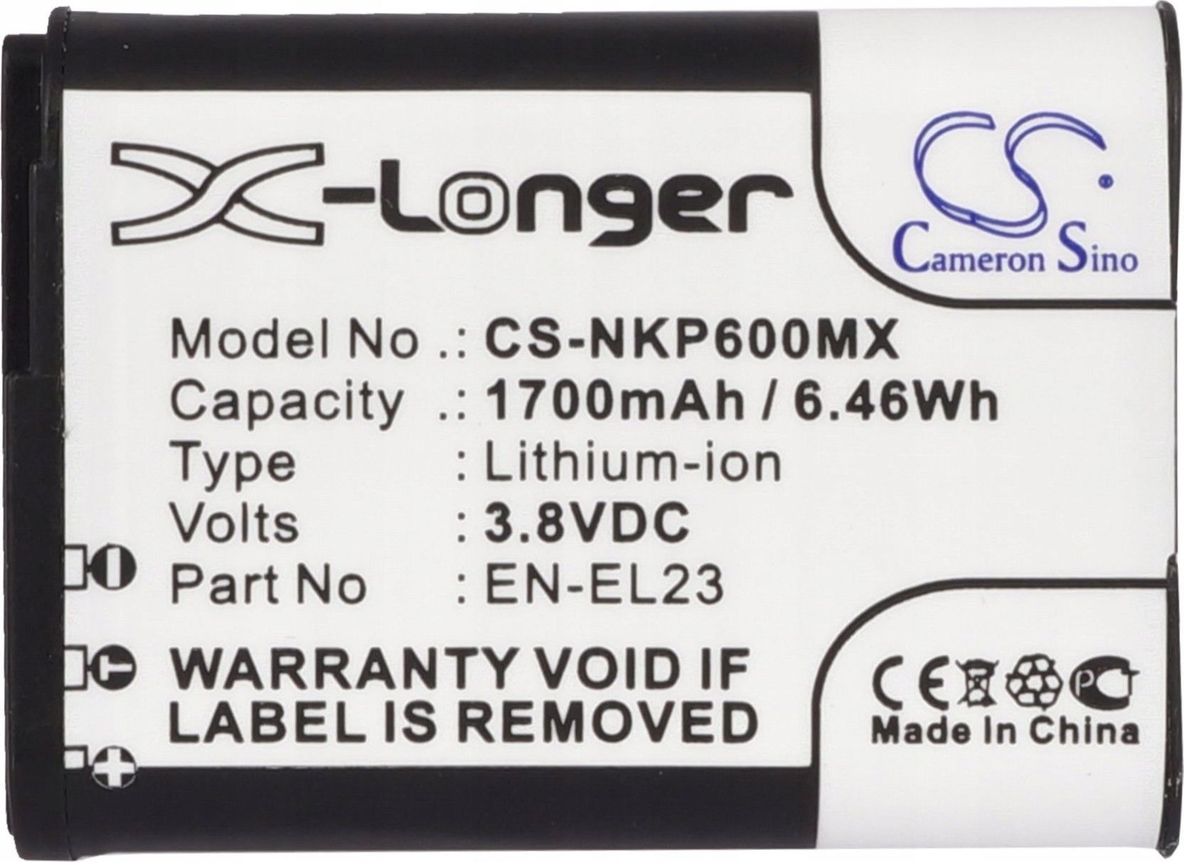 Bateri kamerë Cameron Sino EN-EL23, 1700mAh, Li-ion, e zezë