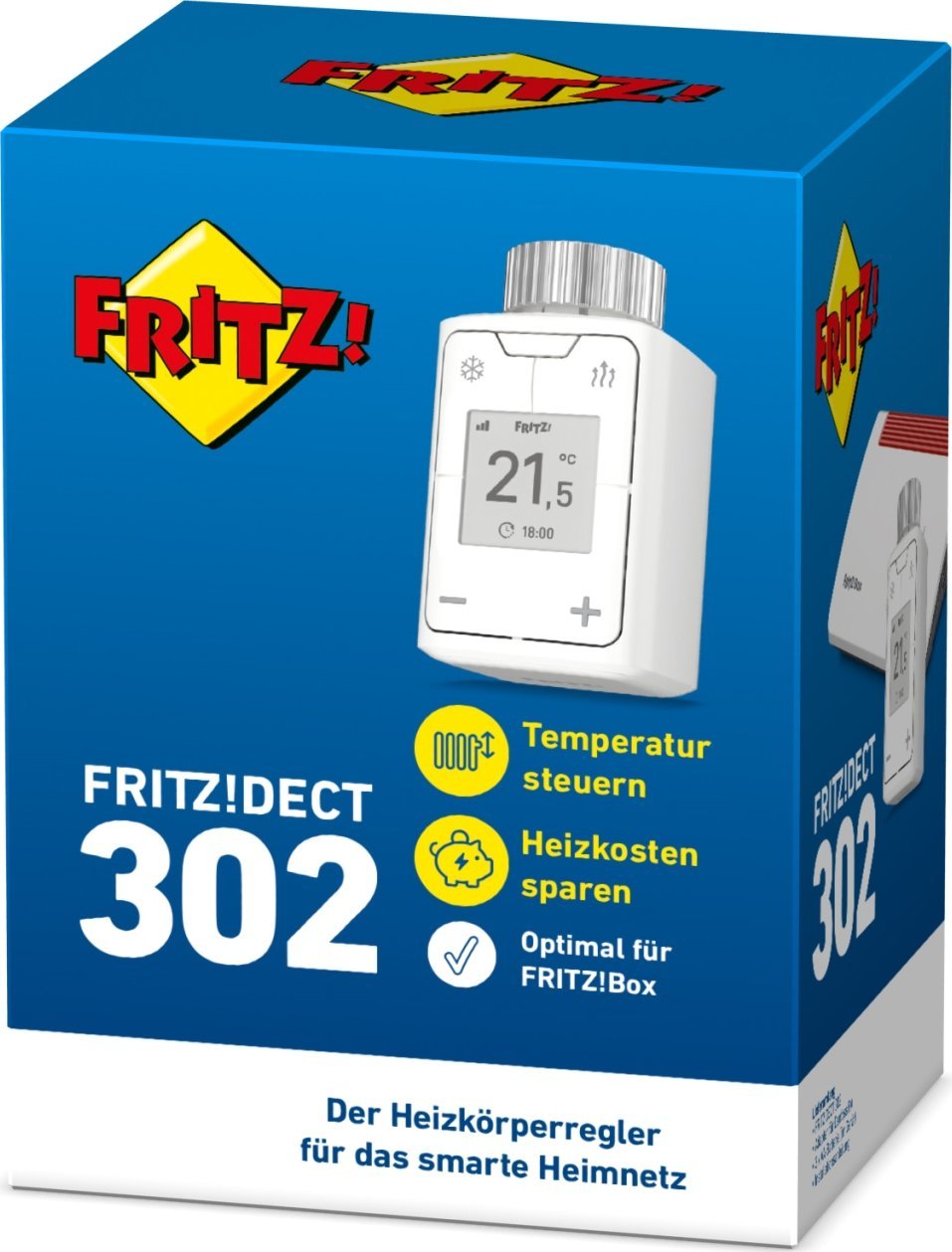 Termostat inteligjent AVM FRITZ!DECT 302, pa tela, ekran e-ink, i bardhë