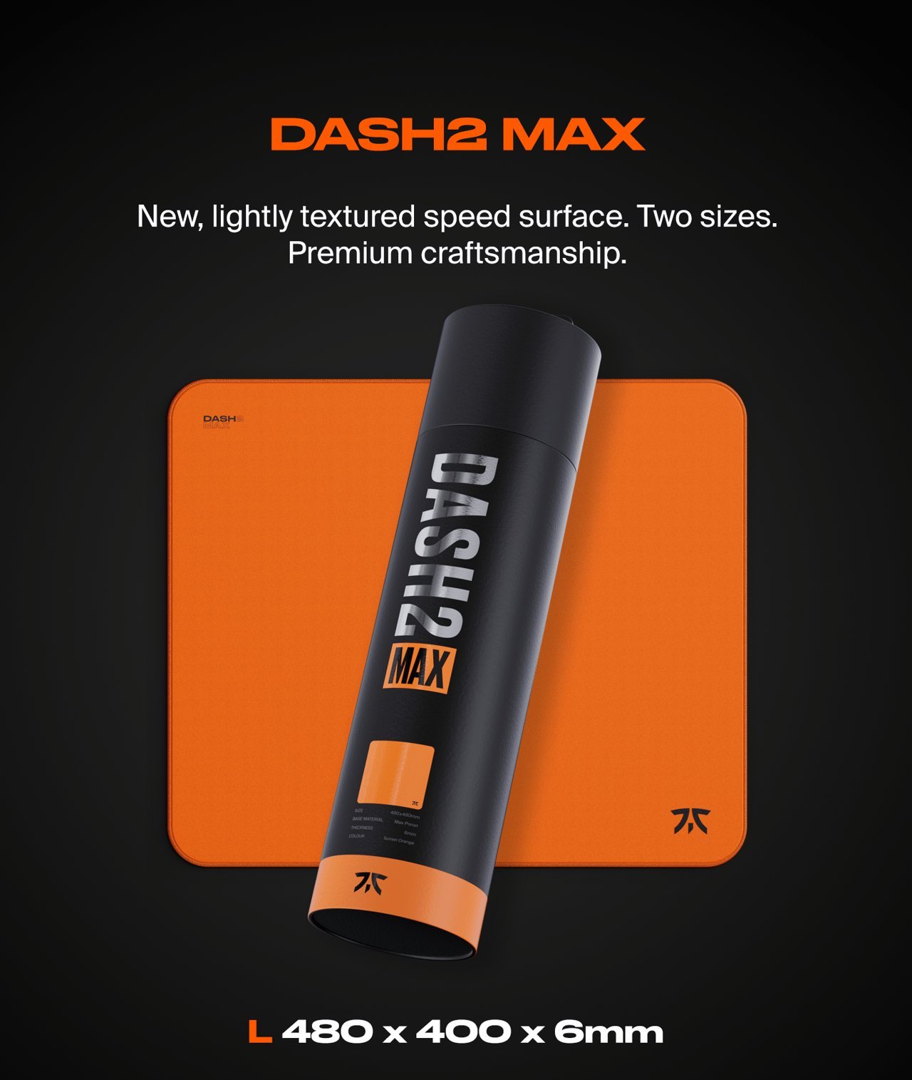 Mousepad gaming Fnatic DASH V2 MAX XL, 48 x 48 cm, 6 mm, portokalli