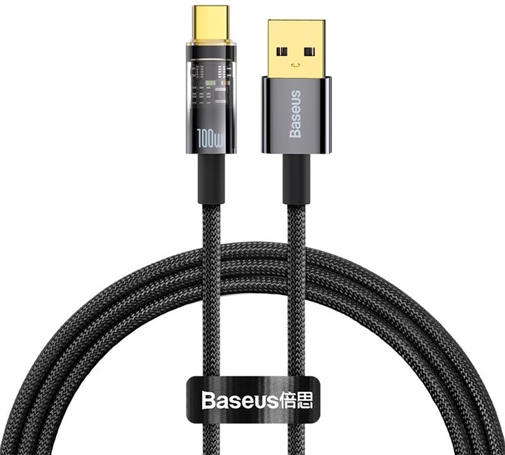 Kabllo Baseus Explorer Series USB-A - USB-C, 100W, 1m, e zezë