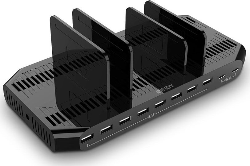 Stacion karikimi Lindy 73435, 120W, 10 porta USB USB C, i zi
