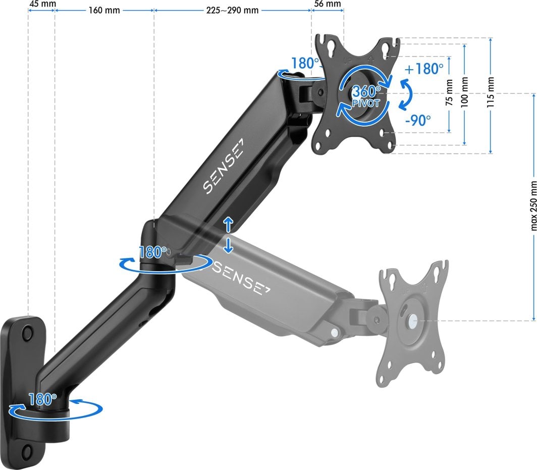 Mbajtëse muri për monitor SENSE7 HANG, zgjatëse, 17"-32", e zezë