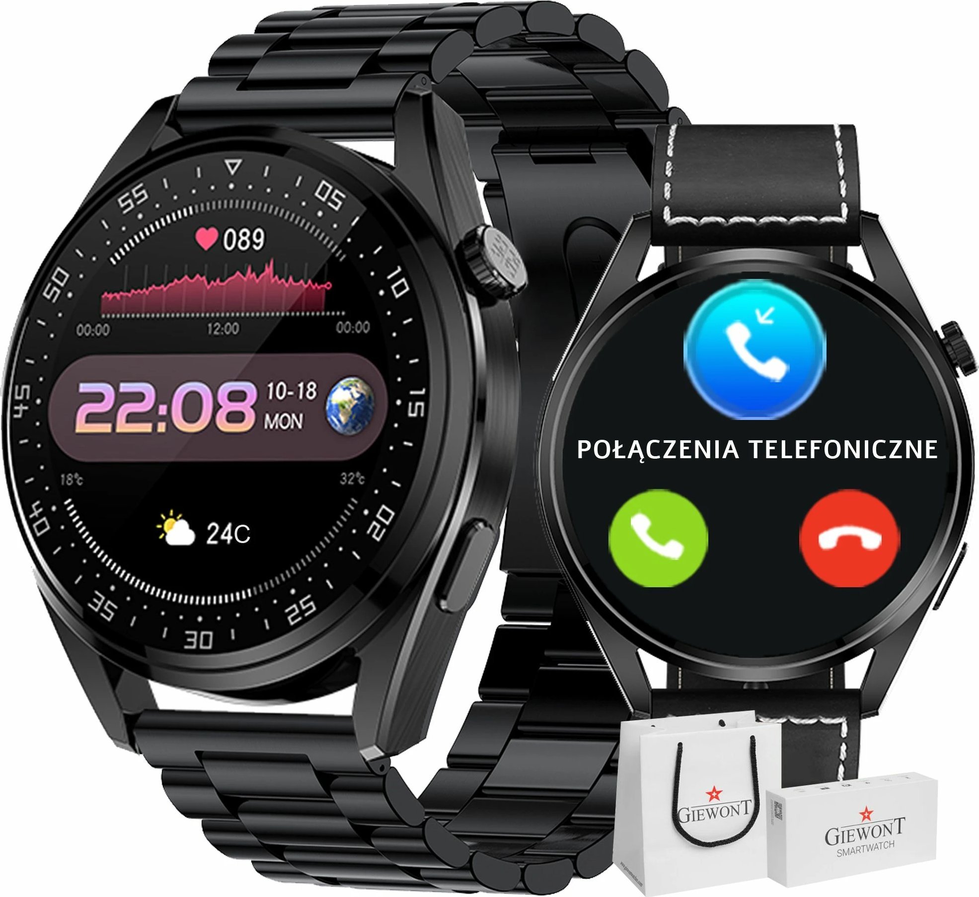 Smartwatch Giewont GW450-2, rrip madhësia S, i zi