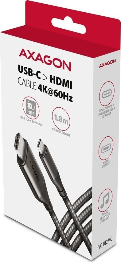 Kabëll Axagon RVC-HI2MC USB C në HDMI, 1.8m, 4K 60Hz, i zi