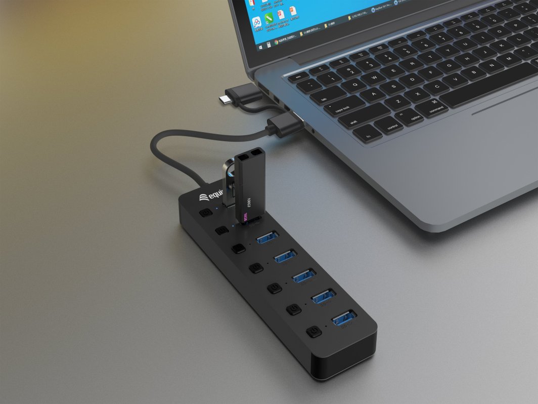 Hub USB LevelOne Equip 128965, 7 porta, USB 3.2 Gen 1, me adapter energjie