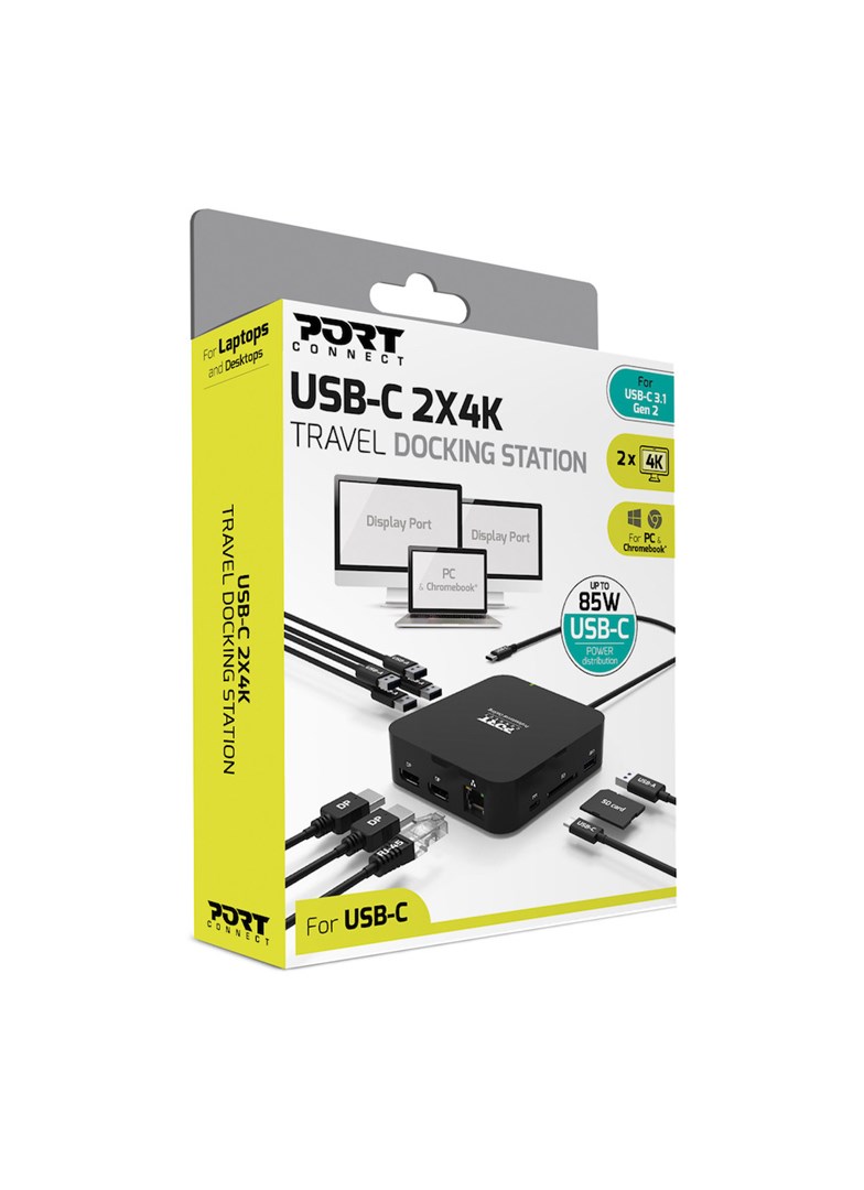 Stacion docking Port Designs, USB-C, 2x4K DisplayPort, 85W, i zi
