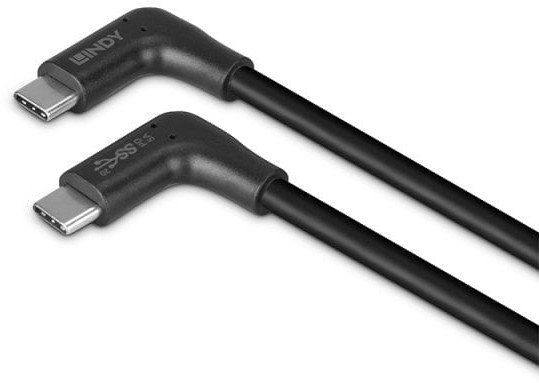 Kabllo USB LINDY 3.2 Type C, 0.5m, 2 konektorë 90°, e zezë