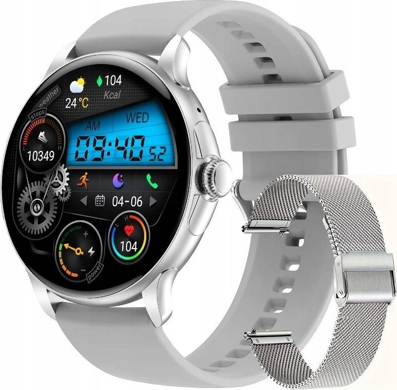 Smartwatch Rubicon RNCF35, ekran inteligjent, rezistent ndaj ujit, argjendtë
