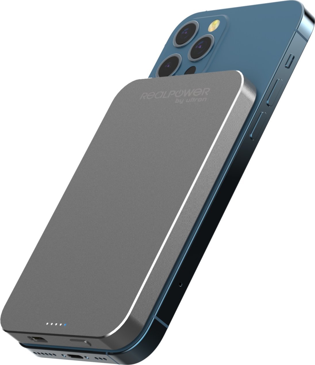 Power bank RealPower PB-5000 Mag, 5000mAh, wireless 15W, magnetik, gri