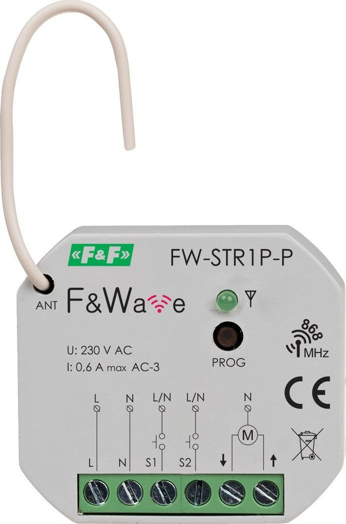 Kontrollues radio për roleta F&F Wave FW-STR1P-P, 0.6A, 85-265V AC/DC, për kuti Ø 60 mm