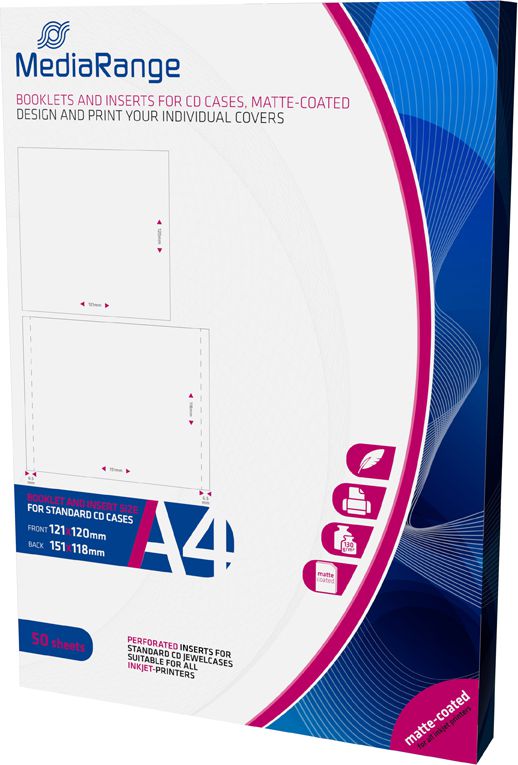 Fletë kopertine CD MediaRange MRINK120, format A4, 50 fletë, të bardha