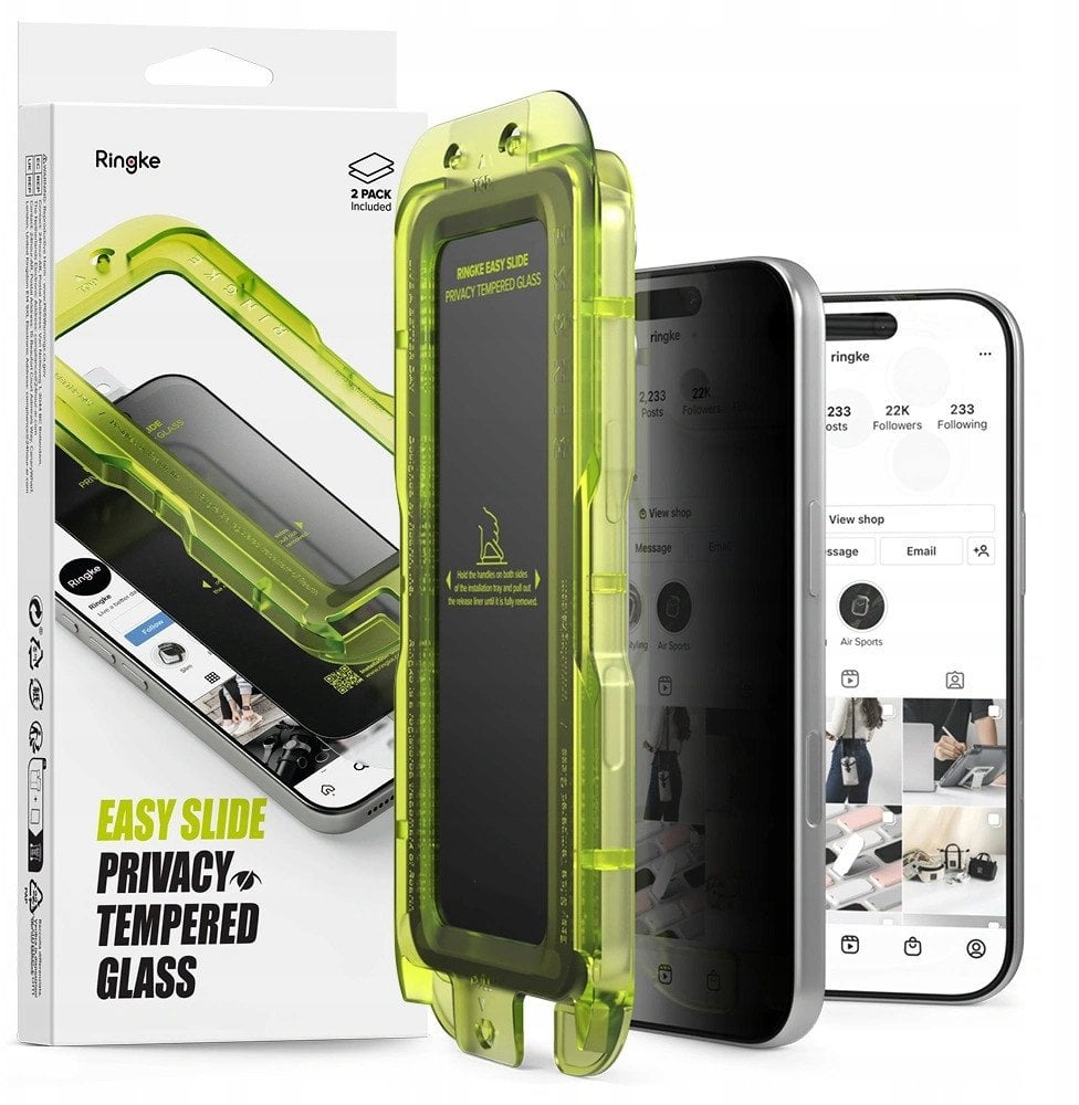 Qelq mbrojtës Ringke Easy Slide Privacy për iPhone 17 Pro Max, 2 copë, xham i errët, i zi