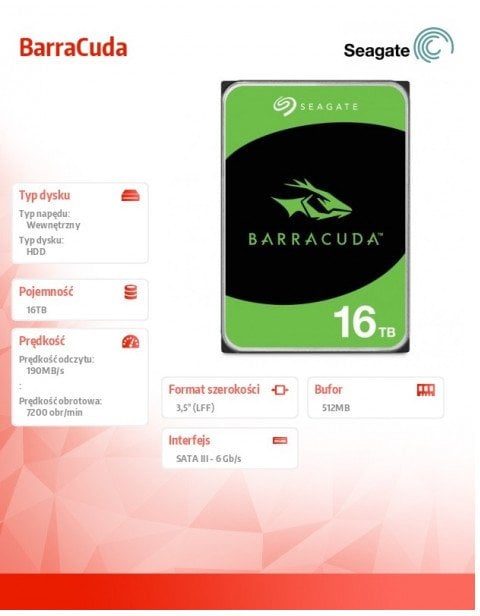 Hard disk i brendshëm Seagate Barracuda, 16TB, 3.5", 7200RPM