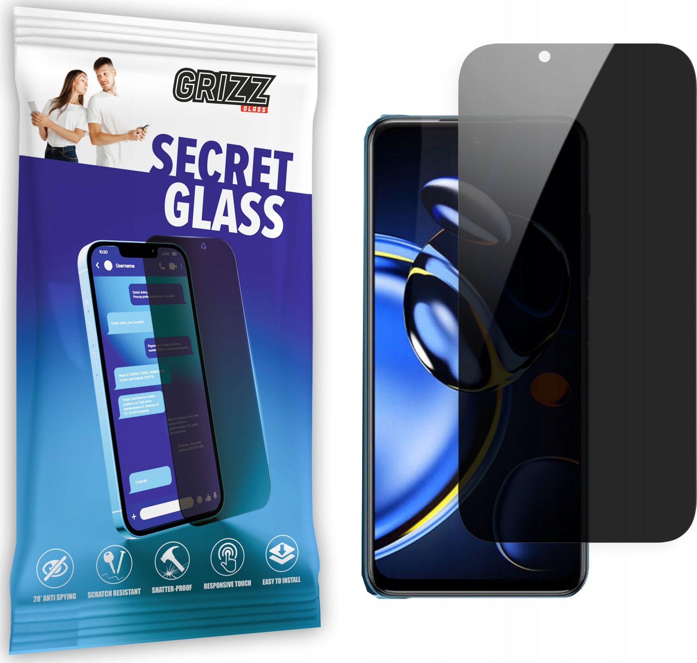 Xham mbrojtës privatësie Grizz SecretGlass për Xiaomi Redmi Note 11SE, efekt privatësie, rezistent ndaj gërvishtjeve, transparent
