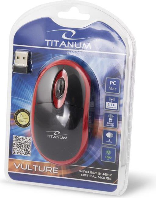 Maus Esperanza Titanum, wireless, USB, i zi dhe i kuq