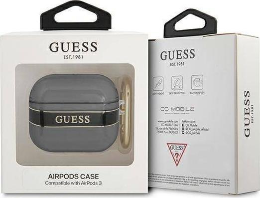 Mbulesë mbrojtëse Guess Strap Collection për AirPods 3, me rrip dekorativ, e zezë
