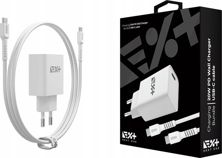 Полнач за во ѕид NEXT ONE 20W PD, 1xUSB-C, со кабел USB-C, бел
