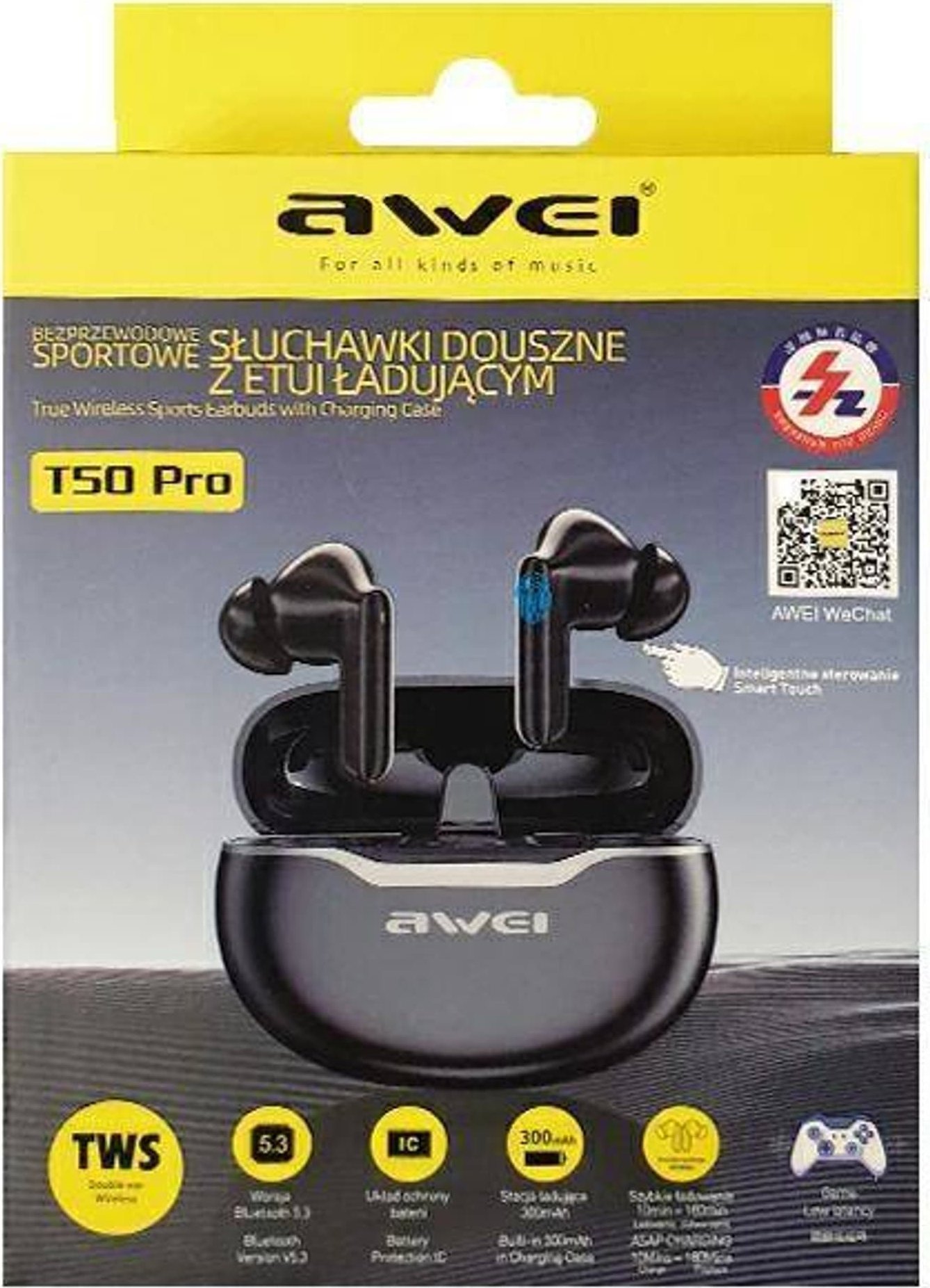 Kufje wireless Awei T50ENC, Bluetooth TWS, ENC, të zeza