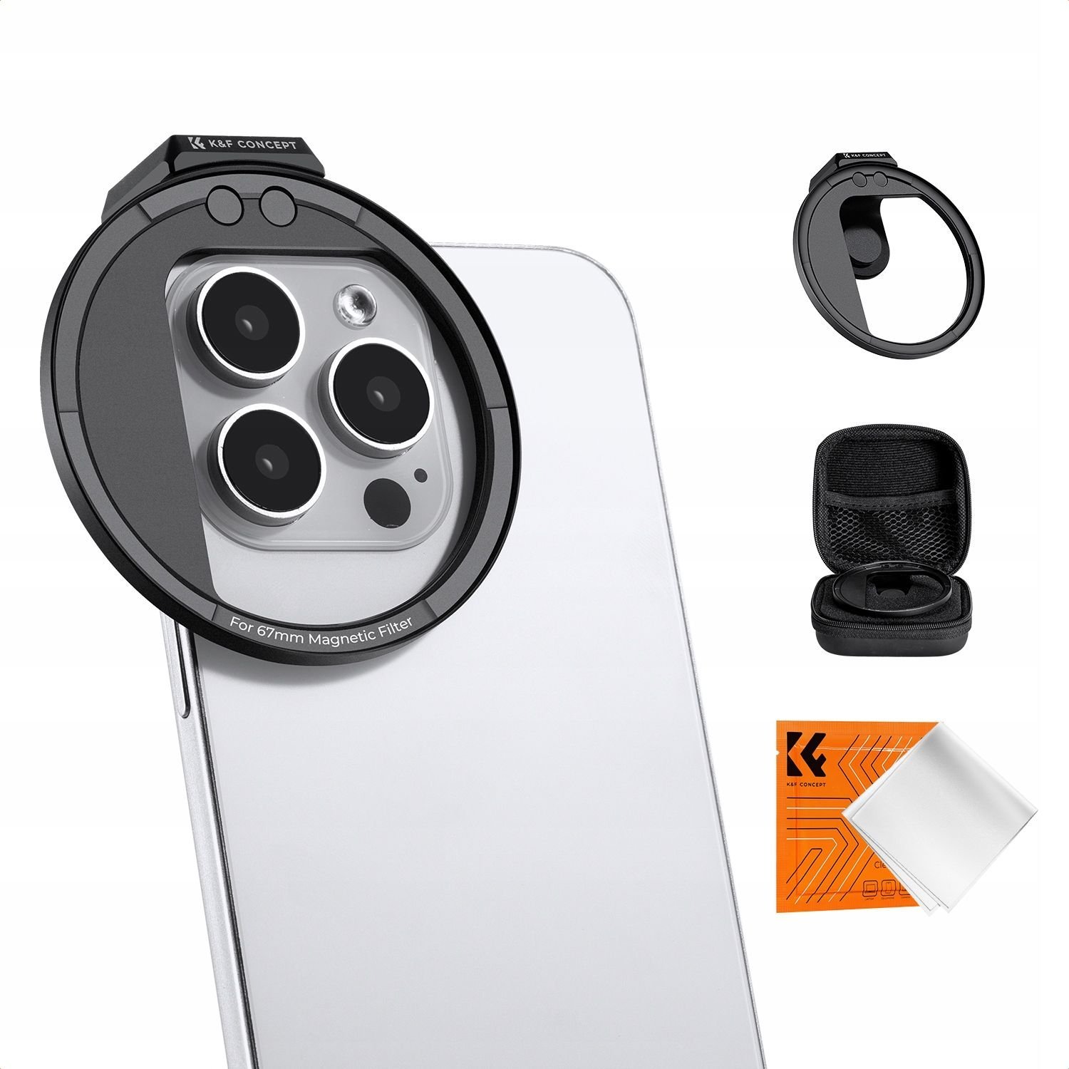 Adapter magnetik për telefon K&amp;F Concept, 67mm, me cold shoe, i zi