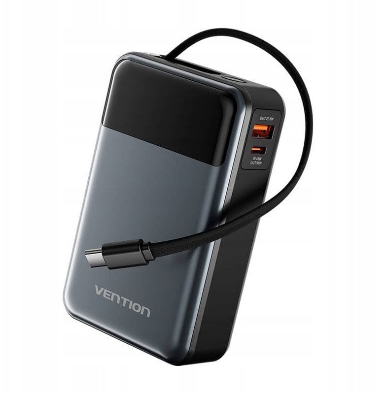Powerbank Vention 20000mAh, 65W, USB C dhe USB A, ekran LED, i zi