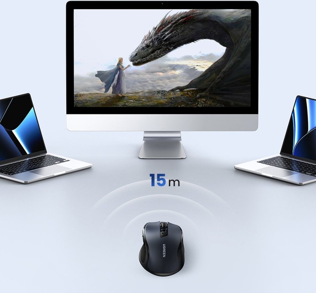 Maus pa tel UGREEN, Bluetooth dhe 2.4GHz, 4000DPI, 6 butona, i zi