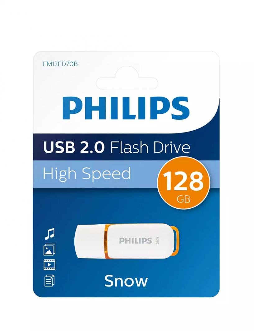 USB flash drive Philips FM12FD70B, 128GB, USB 2.0, i bardhë